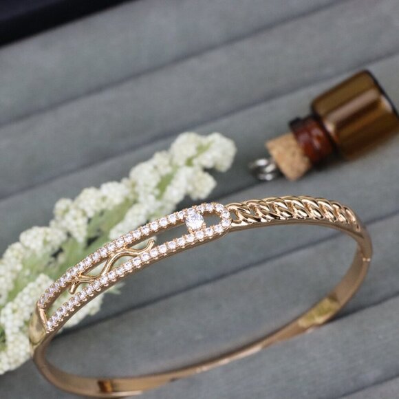 Rose Gold Plated Bangle with Dual Row Crystal Detailing, XPBL0480 - Picture 10 of 11